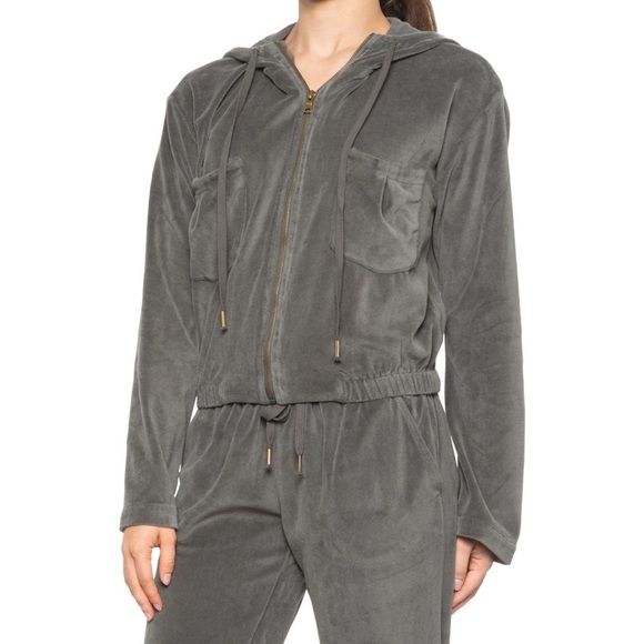 Young Fabulous & Broke Fritzy Velour Full Zip Hoodie Jacket in Woodsmoke Gray M - Picture 1 of 6